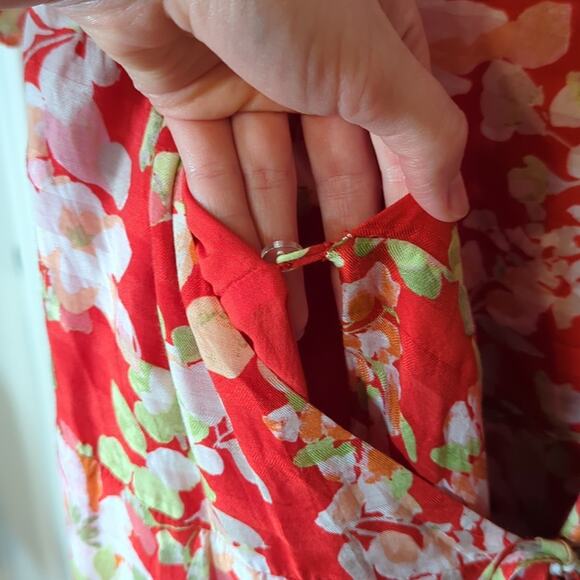 J. Jill Red Floral Flutter Sleeve Wrap Dress - Picture 7 of 10